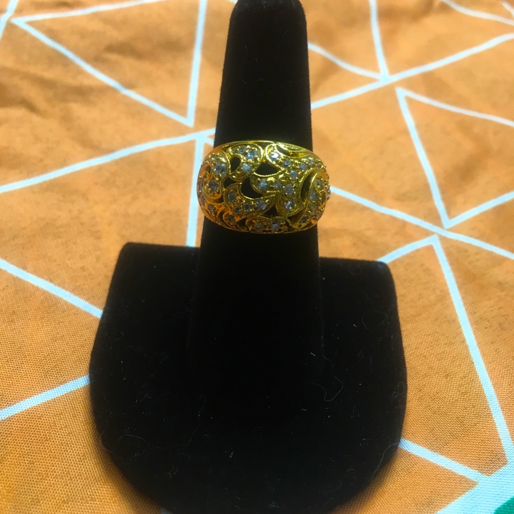 925 Silver Gold Plated Paisley Design CZ Ring Sz 7